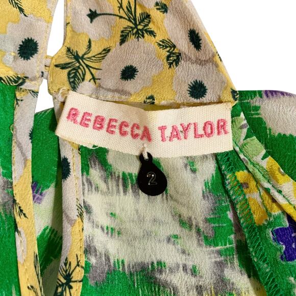Rebecca Taylor Silk Cami Camisole Top Green Floral Strappy Tank Flowy Women's 2 - Picture 4 of 9